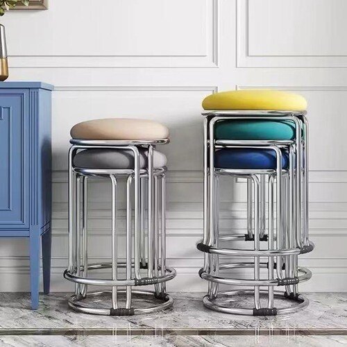 圆凳不锈钢凳子可叠放套凳铁艺椅子板凳加厚家用餐桌凳塑料凳加厚 - 图2