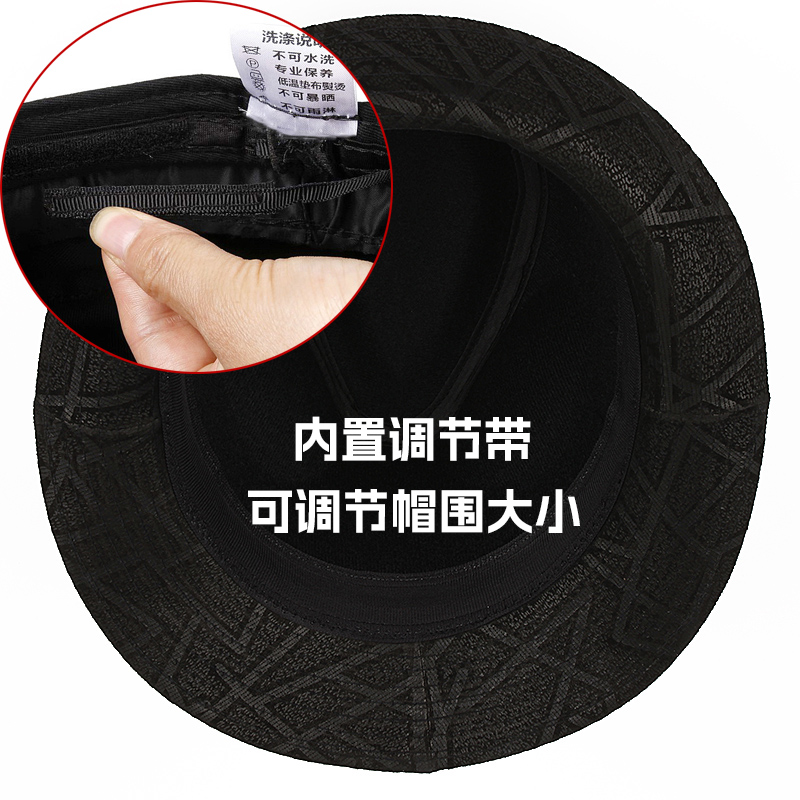 秋冬季真皮帽子中老年人男士礼帽反绒羊皮印花英伦复古爵士牛仔帽