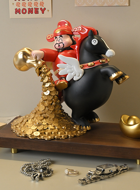 飞来财神爷摆件2026马上有钱客厅办公室金币元宝招财进宝新年装饰