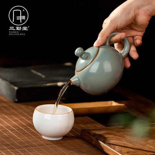 三勤堂汝窑茶壶手工陶瓷功夫茶具泡茶壶景德镇可开片汝瓷小西施壶 - 图0