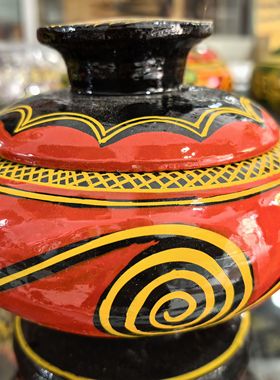 凉山彝族特色手工艺品苦母绿色实木漆器调味盒民族风艺术纪念品