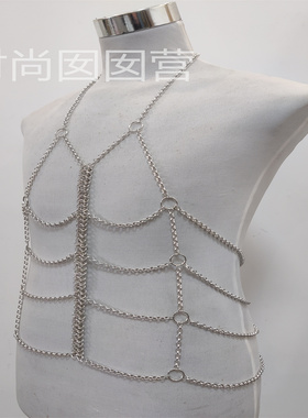 欧美新款男士8字链项链 个性重金属胸式身体链 夜店酒吧走秀配饰