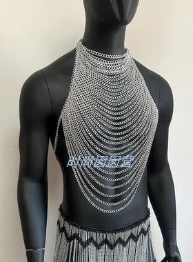 新款欧美男士潮流个性项链时尚多层链条流苏夸张身体链bodychains