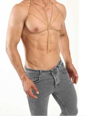 新款男士潮流个性项链时尚多层重金属肩链夸张身体链夜店酒吧演出