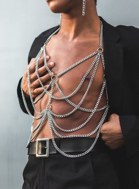 欧美个性性感男士身体链项链拍摄酒吧夜店派对造型饰品bodychain