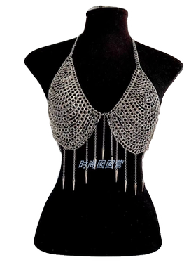 欧美风夸张金属朋克风性感胸链内衣配饰双支文胸夜店饰品身体链