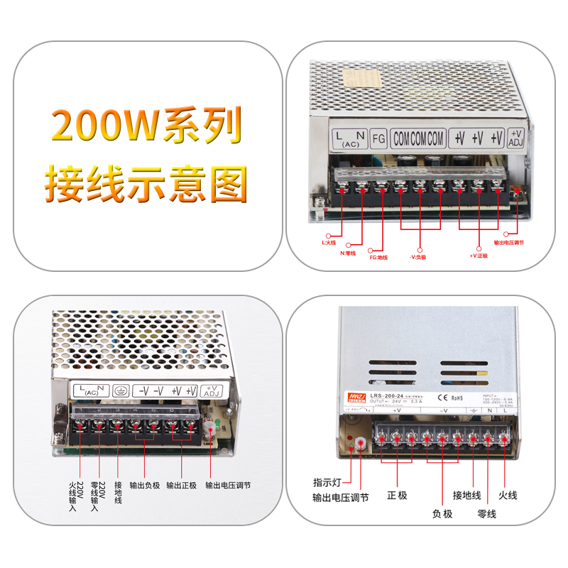 直流明伟开关电源LRS-200W-24V8.5A 5V40A 12V15V18V36V48变压器 - 图1