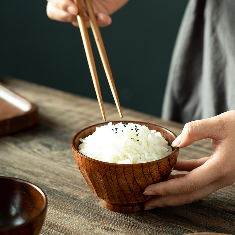 onlycook日式酸枣木头碗儿童宝宝成人小碗餐具吃饭碗复古家用木碗 - 图1