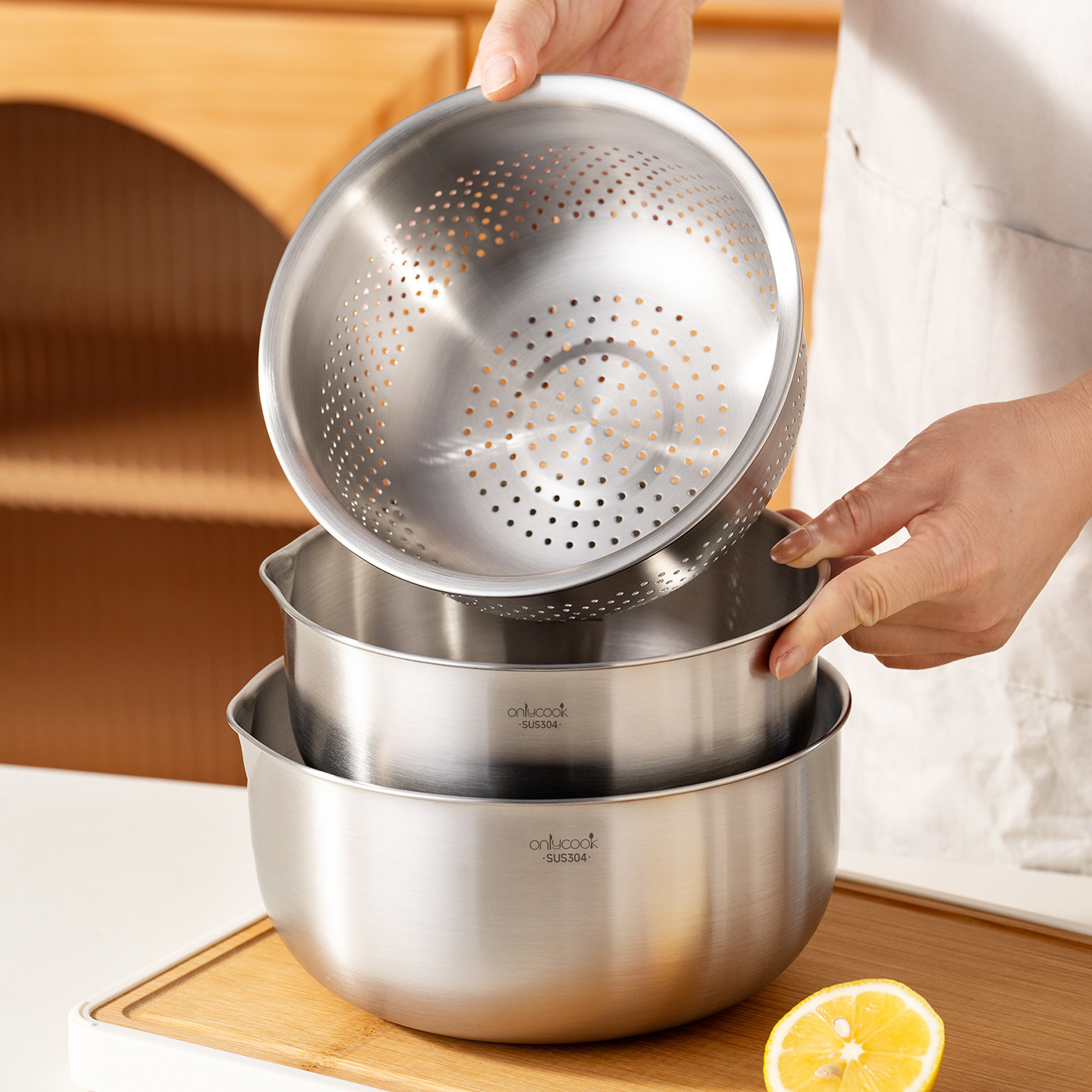onlycook 家用304不锈钢沥水篮洗菜盆滤水篮漏盆刻度打蛋盆洗菜篮,淘宝优惠券,粉丝福利购,淘宝优惠卷