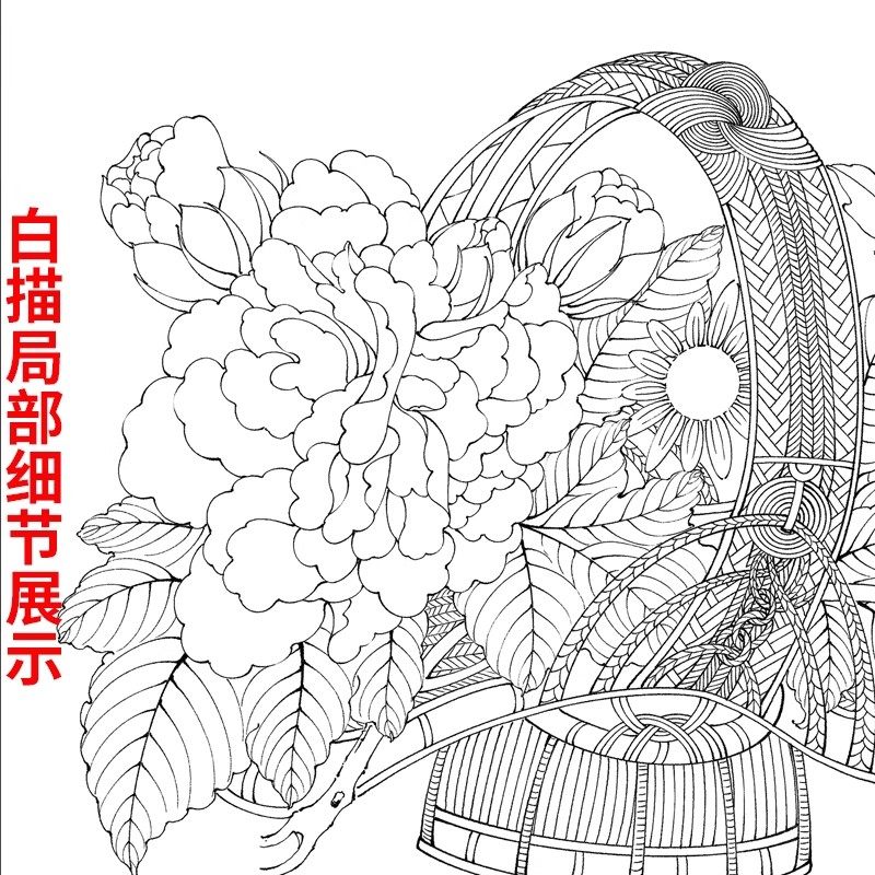 工笔画底稿花篮图斗方小品白描打印稿宣纸稿12张学习临摹,淘宝优惠券,粉丝福利购,淘宝优惠卷