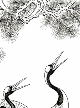 工笔画底稿工笔仙鹤花鸟宋初王晓松鶴图竖幅白描240#打印稿宣纸稿