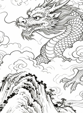 工笔画底稿 工笔龙白描28#打印稿宣纸稿学习临摹