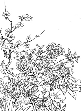 工笔画底稿清陈书 岁朝丽景图清供图竖幅白描7#打印稿宣纸稿