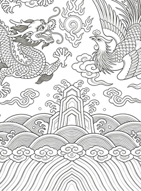 工笔画底稿工笔龙龙凤呈祥图白描25#打印稿宣纸稿