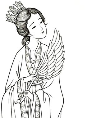 工笔画底稿工笔人物竖幅临明仇英千秋绝艳图参考白描52#打印稿