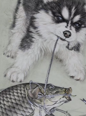 工笔画底稿团扇小品白描临摹