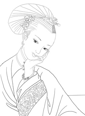 工笔画底稿工笔人物清 枚春闺倦读图竖副参考白描73#打印稿