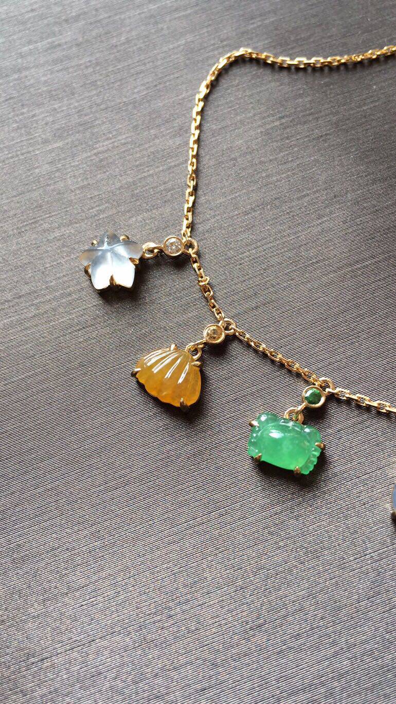 木易日辰 天然翡翠a货五彩海洋系列18k金锁骨项链