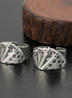 s925纯银时尚饰品欧美复古扑克牌
