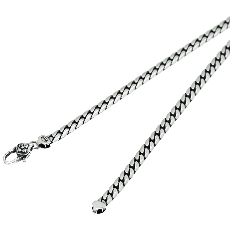 S925纯银六字真言扁蛇竹节项链男女做旧复古嘻哈金刚杵骨链日韩 搜又搜