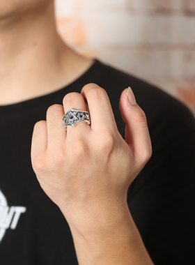 朋克dd家六芒星镶嵌戒单身戒指