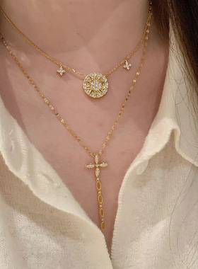 爆闪八芒星罗盘项链四叶草锁骨链