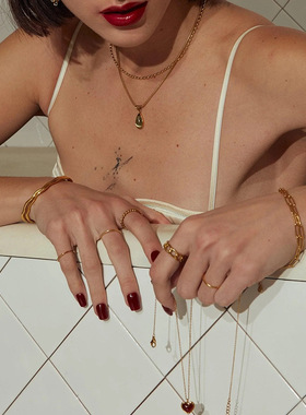 欧美橄榄绿水滴吊坠项链女轻奢