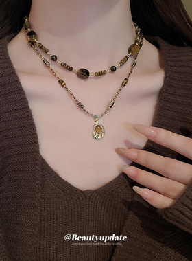 秋冬美拉德不规则椭圆虎眼石项链