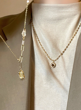 新中式竹节椭圆项链复古简约设计