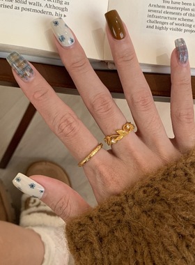 中古风拉丝黄钻树叶戒指微镶重工