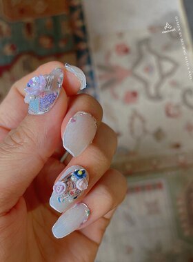 XIAO A NAIL新款田园复古彩色花纹浮雕美甲转印纸CM哑光贴纸