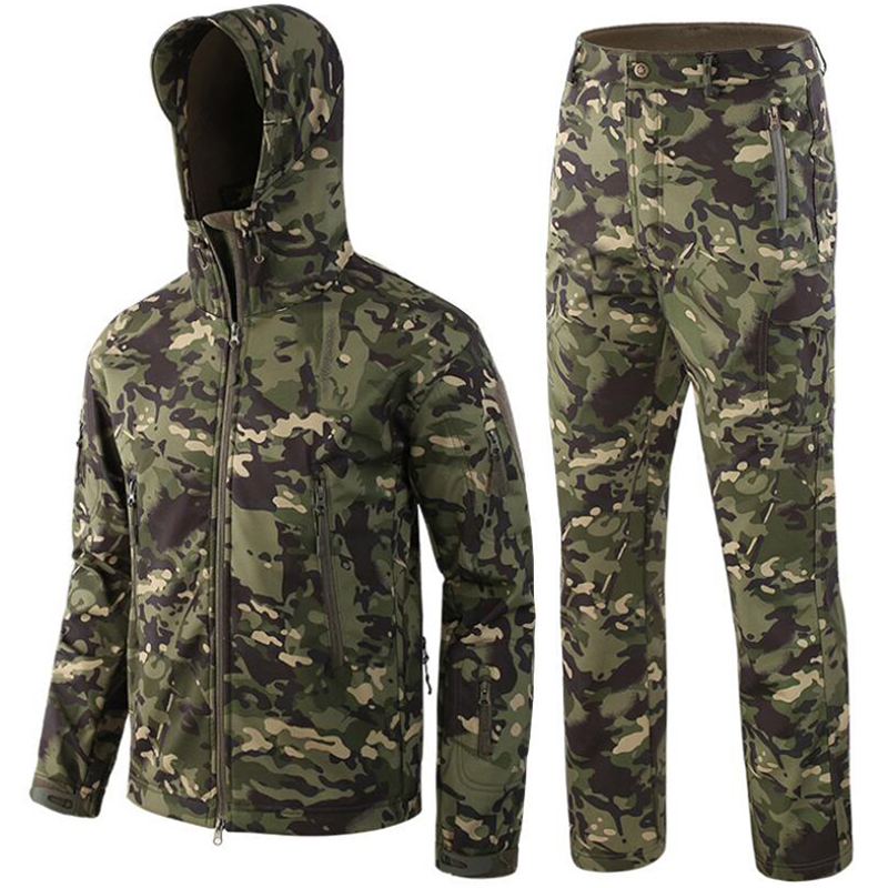 Men Camouflage Jacket Sets Outdoor Shark Skin Soft Shell Win - 图2