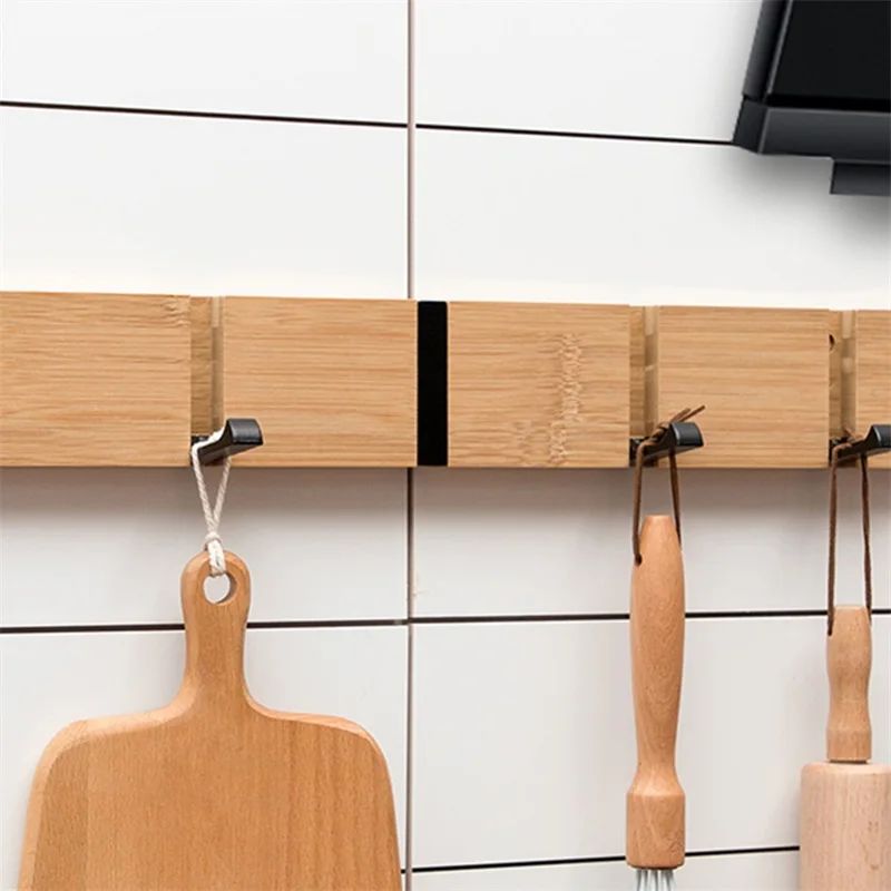 Foldable Coat Rack Bamboo Hallway Hat Hook Hanger Bedroom Do - 图1