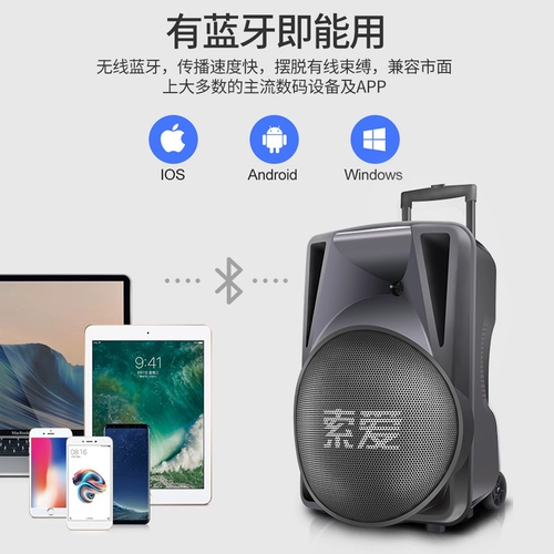 索爱 Дорожный танцующий портативный чемодан с зарядкой, колонки, беспроводной микрофон, 15, 15 дюймов, bluetooth, высокая мощность