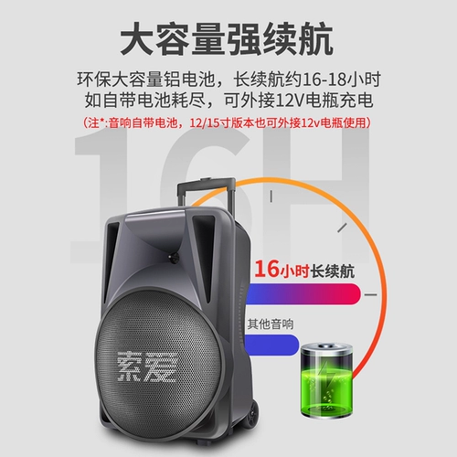 索爱 Дорожный танцующий портативный чемодан с зарядкой, колонки, беспроводной микрофон, 15, 15 дюймов, bluetooth, высокая мощность