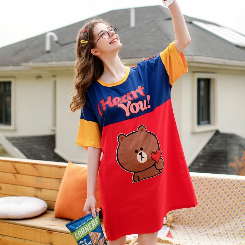 芬腾布朗熊line friends夏季睡裙 芬腾梦游仙境睡裙