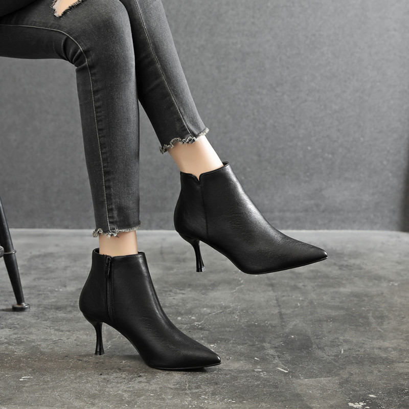 小码女鞋313233尖头细跟高跟鞋女单靴通勤工作靴大码短靴女41一43 - 图2