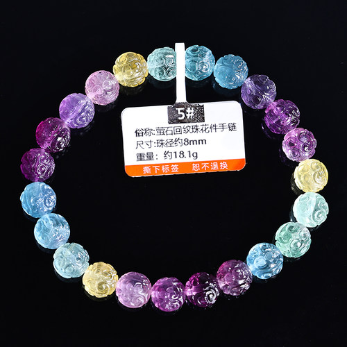 天然彩虹萤石回纹珠手链富贵不尽头富无止境雕刻花件手串一物一证 - 图2