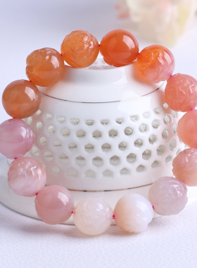 天然凤穿牡丹盐源玛瑙手链