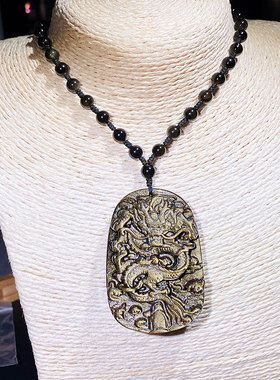 龙牌吊坠雕刻件项链手编大气水晶