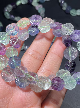 全彩萤石多色五瓣花件时尚风手链