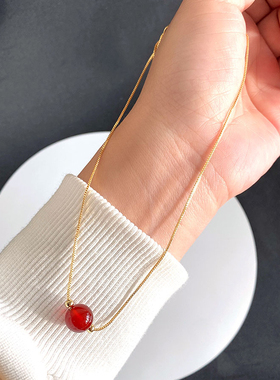 天然红玛瑙项链吊坠网红相思豆