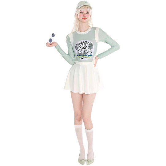 Langärmliger Badeanzug für amerikanische Retro-Mädchen