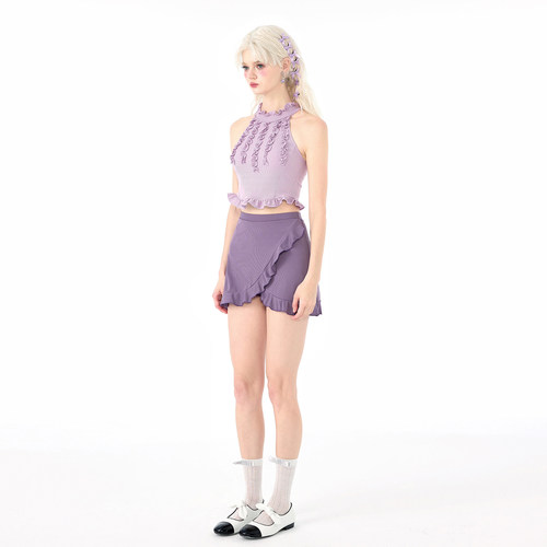 假面猫 紫色泳衣女2026新款泡温泉分体裙式小个子绝美沙滩比基尼 - 图0