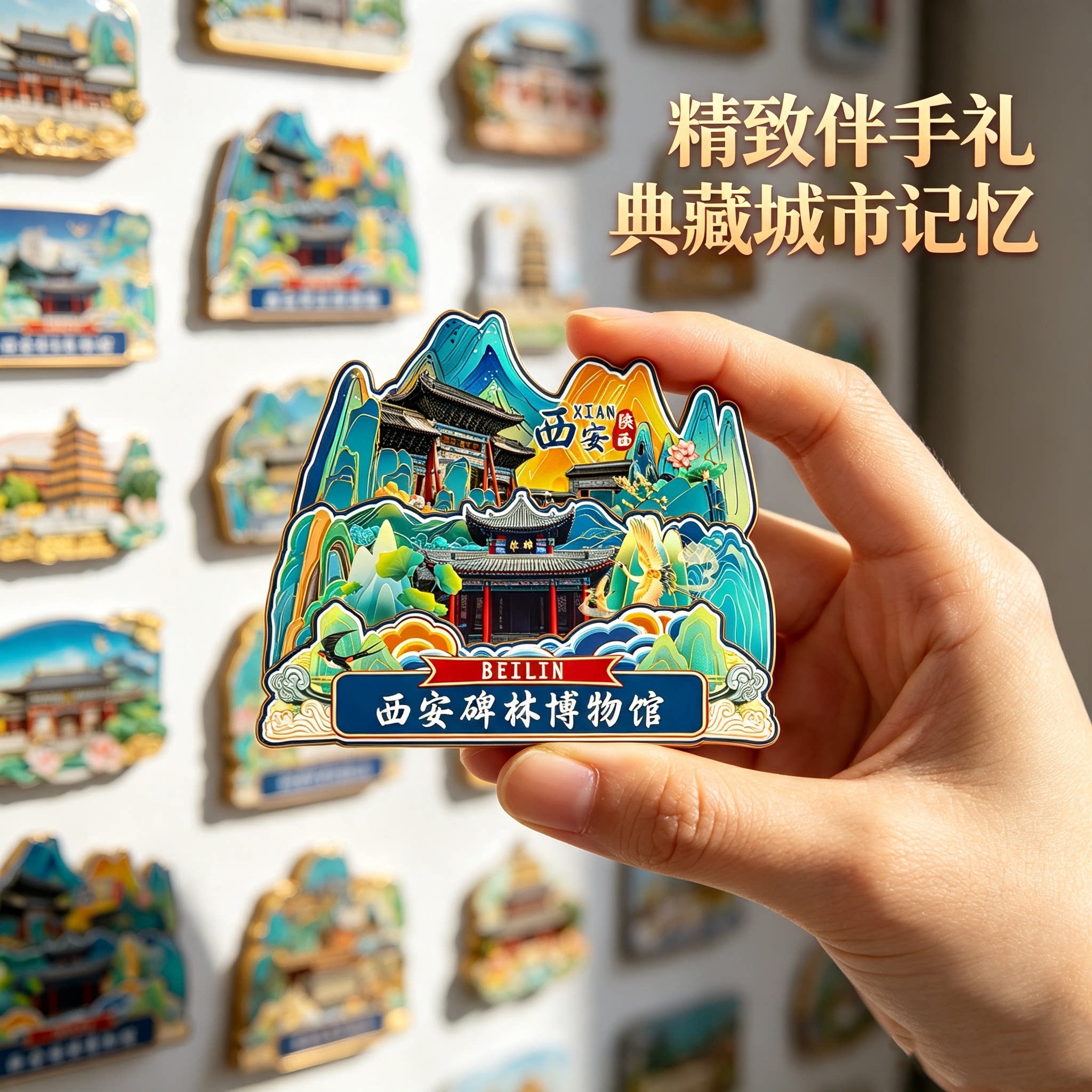 陕西碑林木质磁吸冰箱贴碑林博物馆西安城墙旅游文创纪念品伴手礼