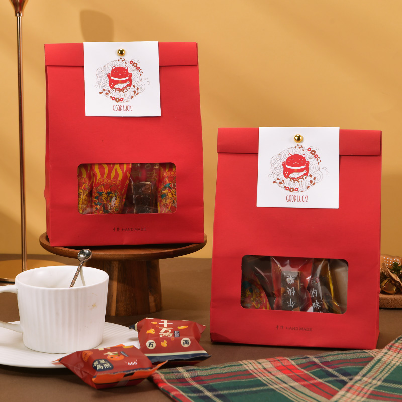 新年礼物牛皮包装纸袋饼干雪花酥牛轧糖饼干袋糖果点心礼品空袋子-图0