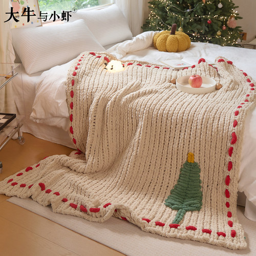 ins风圣诞树半边绒针织毯客厅沙发毯床尾毯节日氛围感装饰毯子厚 - 图3