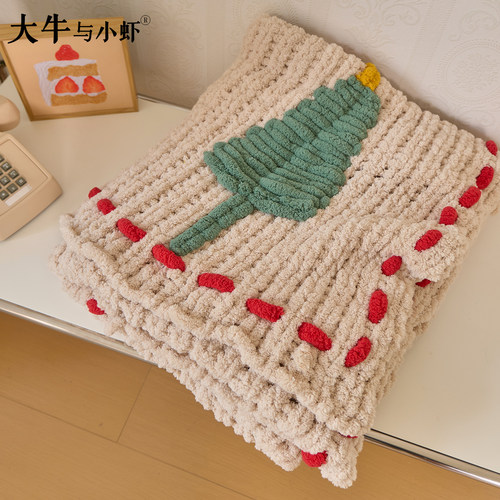 ins风圣诞树半边绒针织毯客厅沙发毯床尾毯节日氛围感装饰毯子厚 - 图2