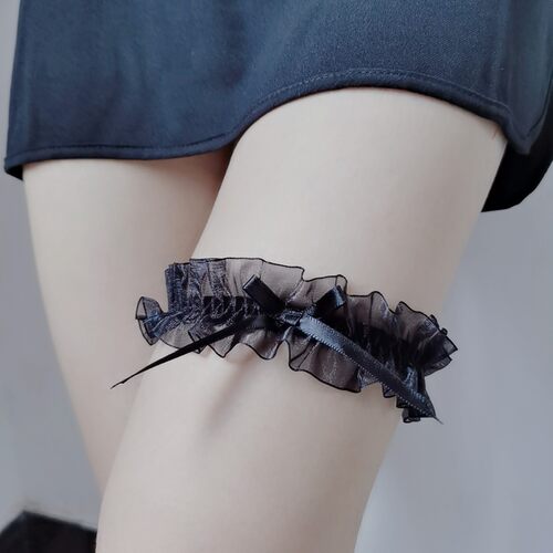 蝴蝶结弹力腿环性感蕾丝丝袜腿部装饰黑色大腿圈女链纯欲腿带绑带 - 图2