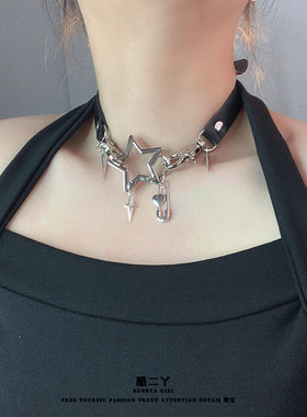 五角星项圈亚文化项链皮革choker